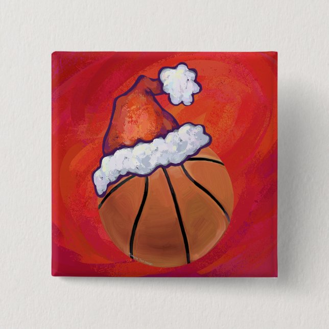 Basketball in Weihnachtsmannmütze Button (Vorderseite)