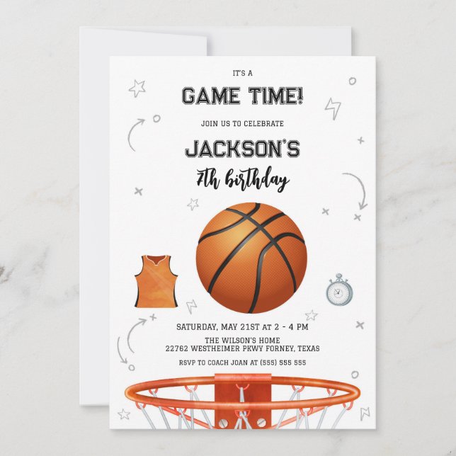 Basketball Kids Boy Birthday Party Invitation Einladung (Vorderseite)