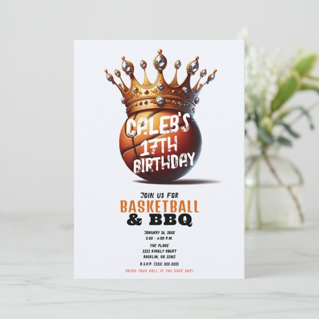 Basketball King Gold Crown Foto Geburtstag Einladung (Stehend Vorderseite)