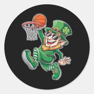 Basketball Kobold St. Patrick's Day Lustiges Spiel Runder Aufkleber
