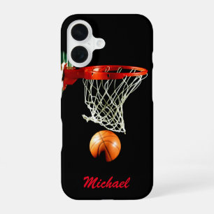 Basketball-Kunstwerk Ihr Name Schwarz Weiß Rot iPhone 16 Hülle