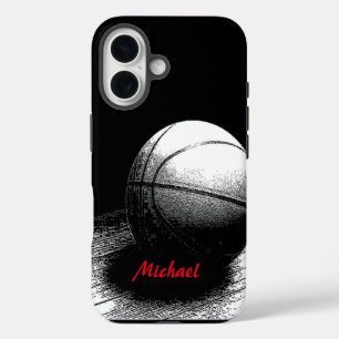 Basketball-Kunstwerk Ihr Name Schwarz Weiß Rot iPhone 16 Hülle