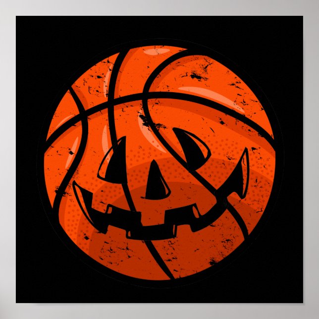 Basketball Kürbislaterne Grunge Halloween Pumpkin Poster (Vorne)