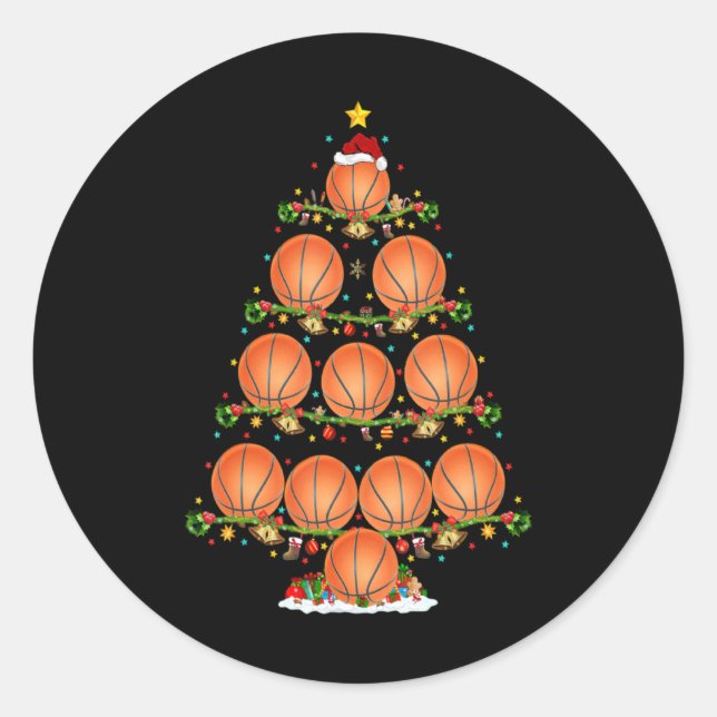 Basketball Lights Xmas Santa Basketball Christmas  Runder Aufkleber (Vorderseite)