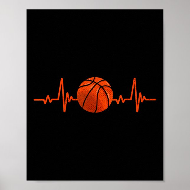 Basketball Lover Heartbeat Vintag Retro Basketbal Poster (Vorne)