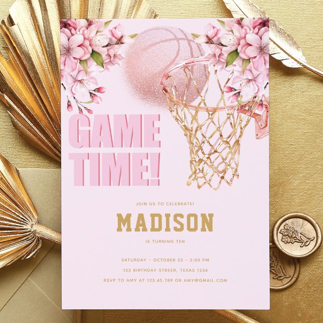 Basketball Luxury Girl Birthday Pink Gold Einladung (Von Creator hochgeladen)