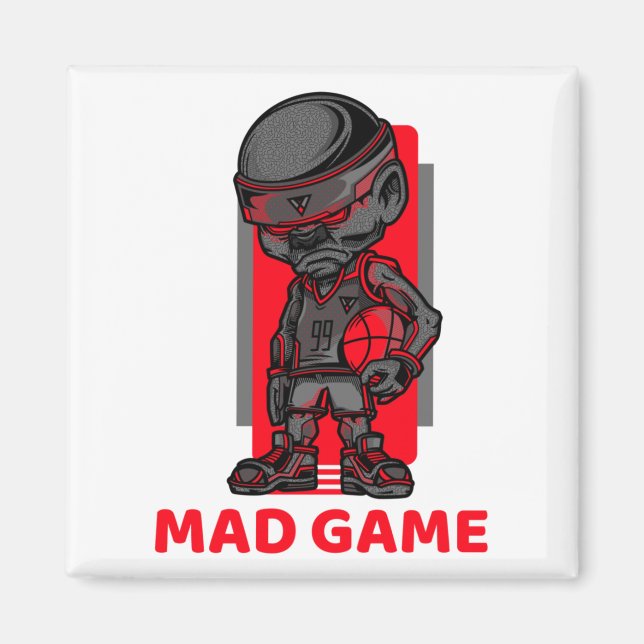 Basketball Mad Game Rot und Grau Magnet (Vorne)