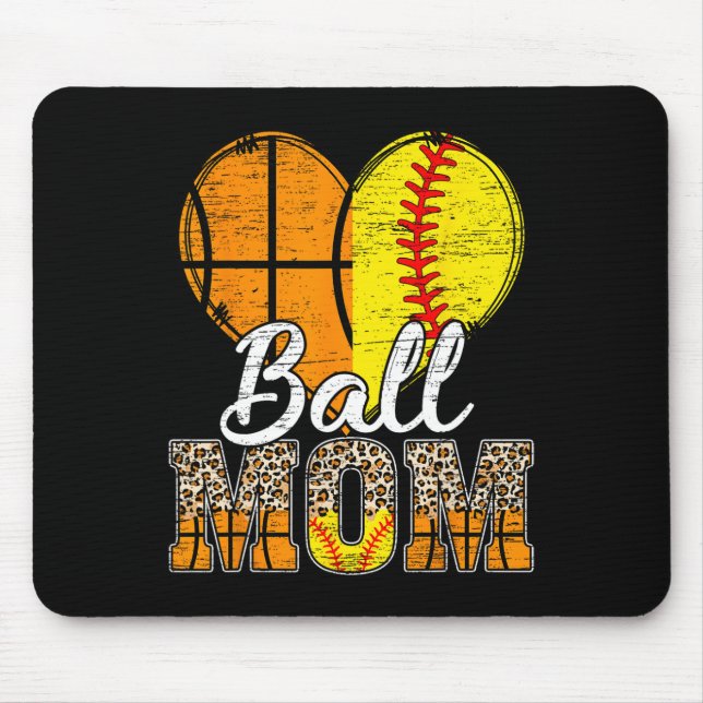 Basketball Mama Herzstück Softball Mama Leopard Mu Mousepad (Vorne)
