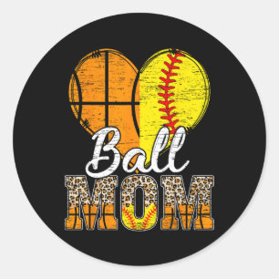 Basketball Mama Herzstück Softball Mama Leopard Mu Runder Aufkleber