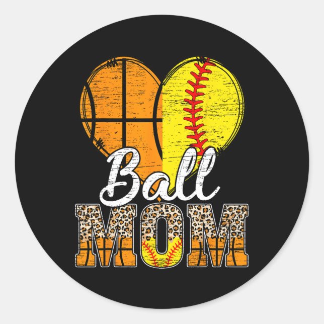 Basketball Mama Herzstück Softball Mama Leopard Mu Runder Aufkleber (Vorderseite)