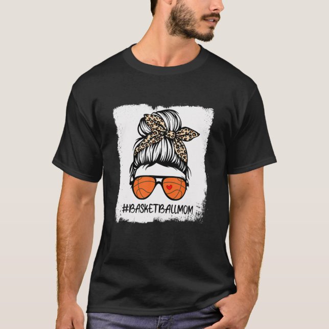 Basketball Mama Leopard Messy Bun Gam T-Shirt (Vorderseite)