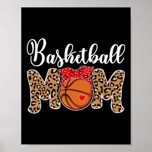 Basketball Mama Leopard Messy Bun Game Day Fun Mot Poster