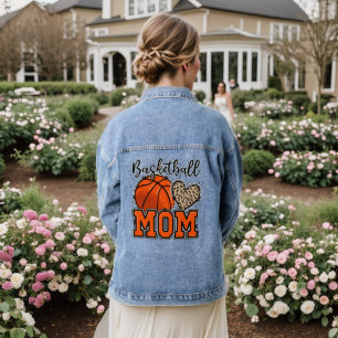 Basketball Mama Leopard Print Sports Typografy Jeansjacke