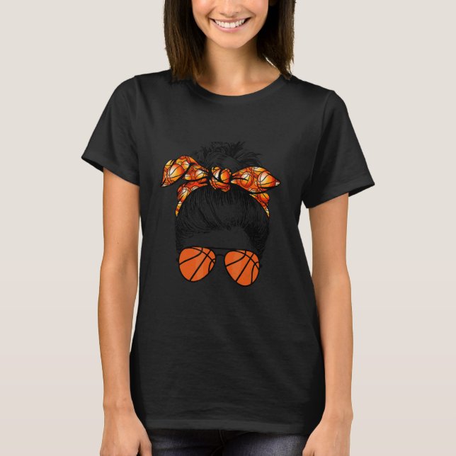 Basketball Mama Messy Bun Proud Mama Basketball Su T-Shirt (Vorderseite)