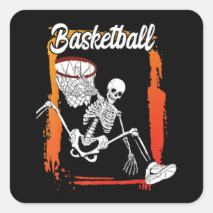 Basketball Männer Frauen Kinder Halloween Skelett Quadratischer Aufkleber