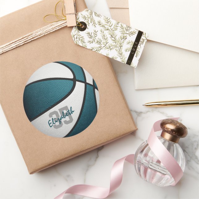 Basketball-Mannschaftsfarben für aquamarine Weiße Runder Aufkleber (Schenken)