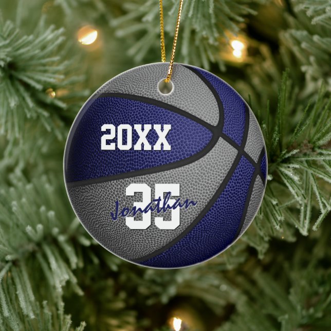 Basketball-Mannschaftsmemento für blaugraue Jungen Keramik Ornament (Baum)