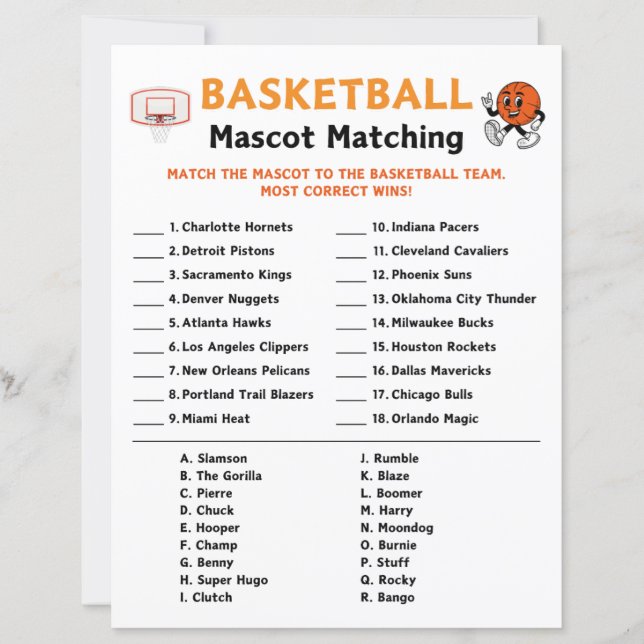 Basketball Mascot Matching Game (Vorderseite)