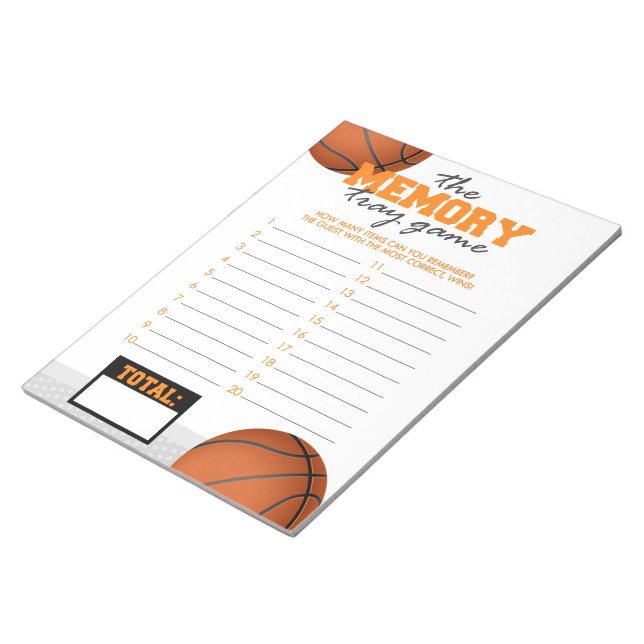 Basketball Memory Tray Baby Shower Game Pack Notizblock (angewinkelt)