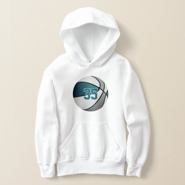 Basketball mit aquamarinen grauen Kindern Hoodie (Ablage )