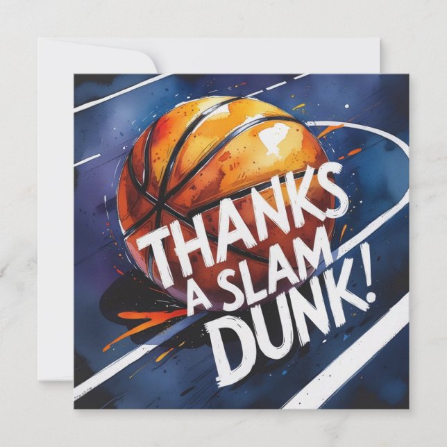 Basketball mit Ball Dank an den Slam Dunk Dankeskarte (Vorderseite)