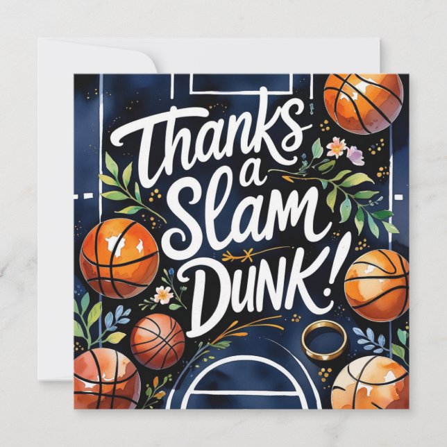 Basketball mit Ball Dank einer Slam-Dunk-Hochzeit Dankeskarte (Vorderseite)