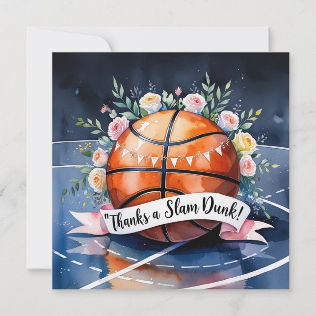 Basketball mit Ball Dank einer Slam-Dunk-Hochzeit Dankeskarte (Vorderseite)