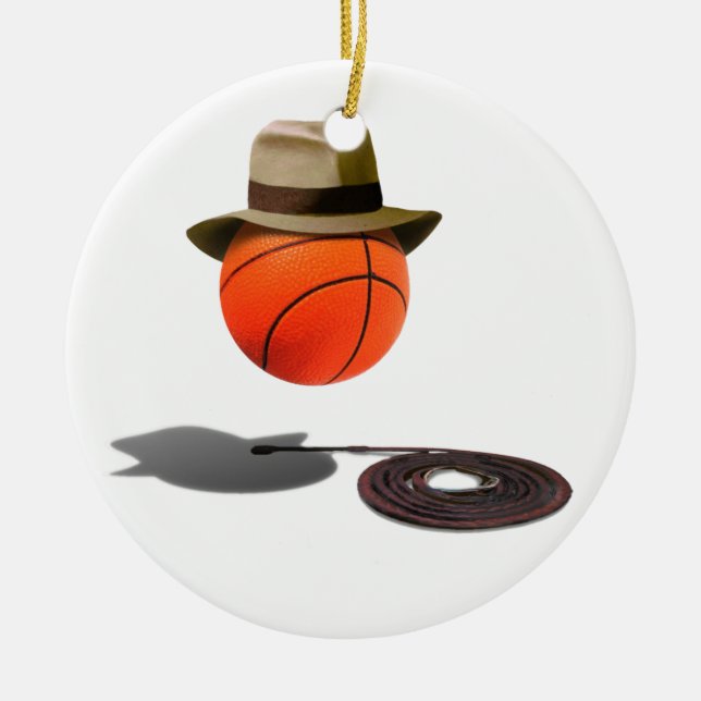 Basketball mit Fedora und Hüfte Keramik Ornament (Vorne)