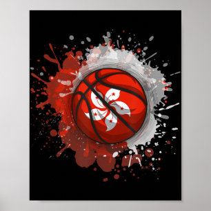 Basketball mit Flagge Hongkongs Poster