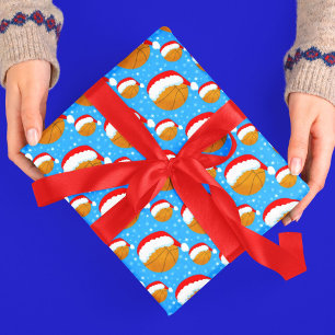 Basketball mit Hut und Schneeflocken Blau des Weih Geschenkpapier
