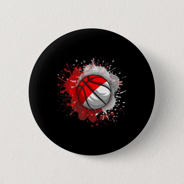 Basketball mit indonesischer Flagge Button (Vorderseite)