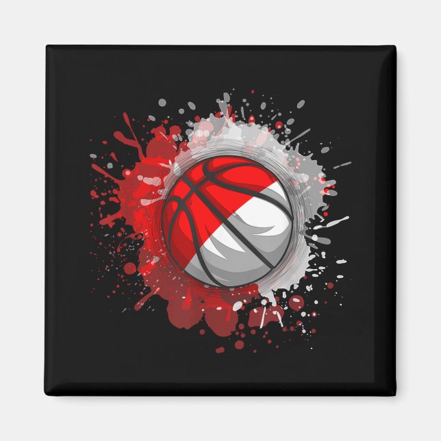 Basketball mit indonesischer Flagge Magnet (Vorne)