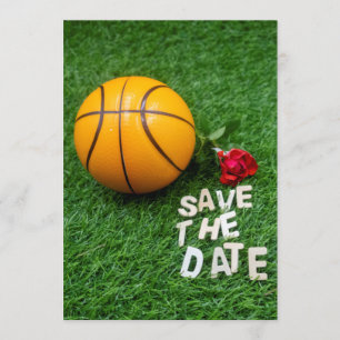 Basketball mit roten Rosen Save the Date Einladung