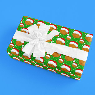 Basketball mit Santas Hut und Schneeflocken  Geschenkpapier