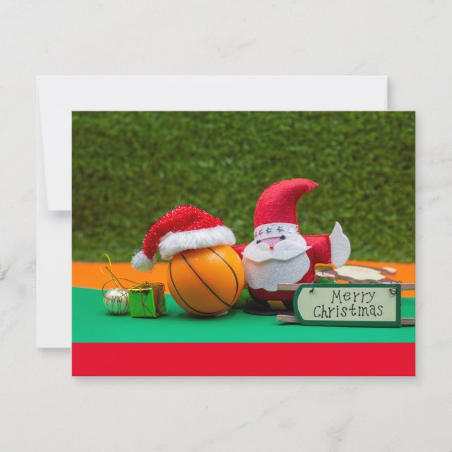Basketball mit Weihnachtsmannmütze mit Frohen Weih (Vorderseite)