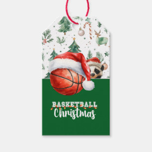Basketball mit Weihnachtsmannmütze zu Weihnachten Geschenkanhänger