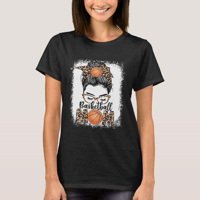 Basketball Mom Game Day Messy Bun Leopard Mother s T-Shirt (Vorderseite)