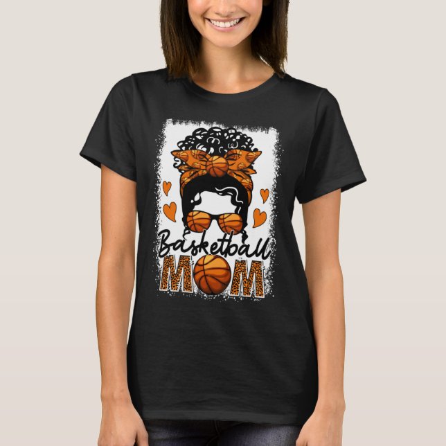 Basketball Mom Leopard Messy Bun Game Day Mother s T-Shirt (Vorderseite)