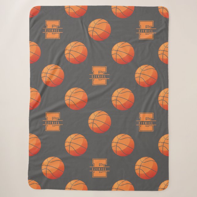 Basketball-Monogramm-Namensdecke - Buchstabe E Sherpadecke (Vorderseite)
