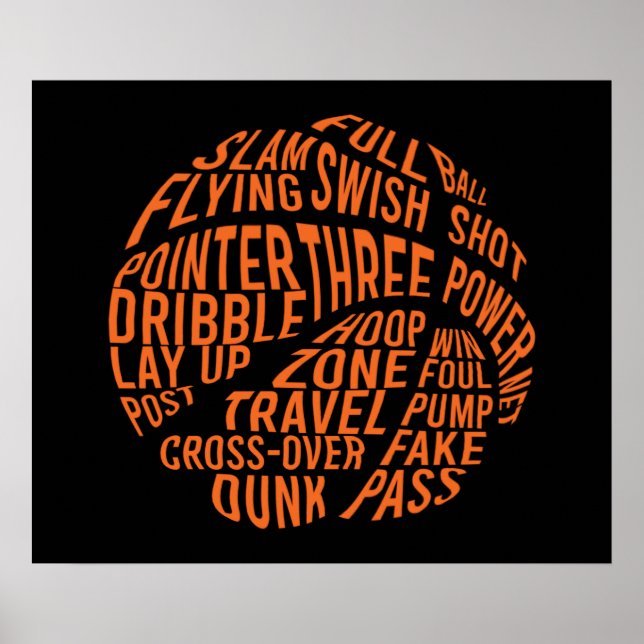 Basketball Motivierend Word Cloud Art Poster (Vorne)