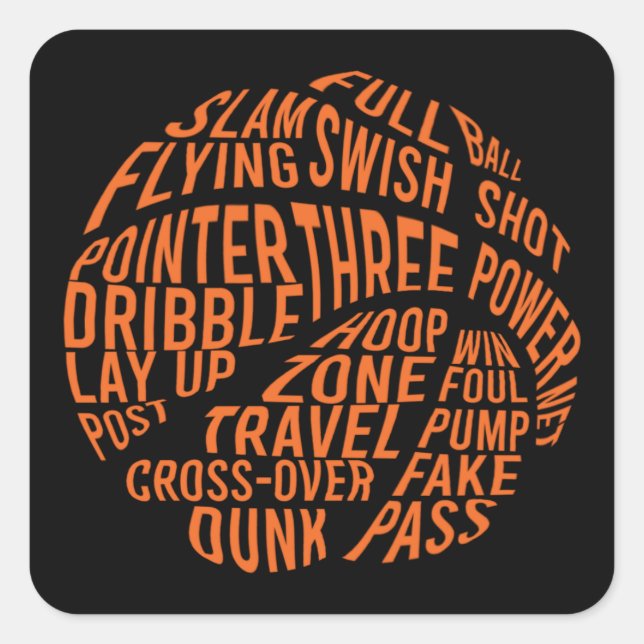 Basketball Motivierend Word Cloud Art Quadratischer Aufkleber (Vorderseite)