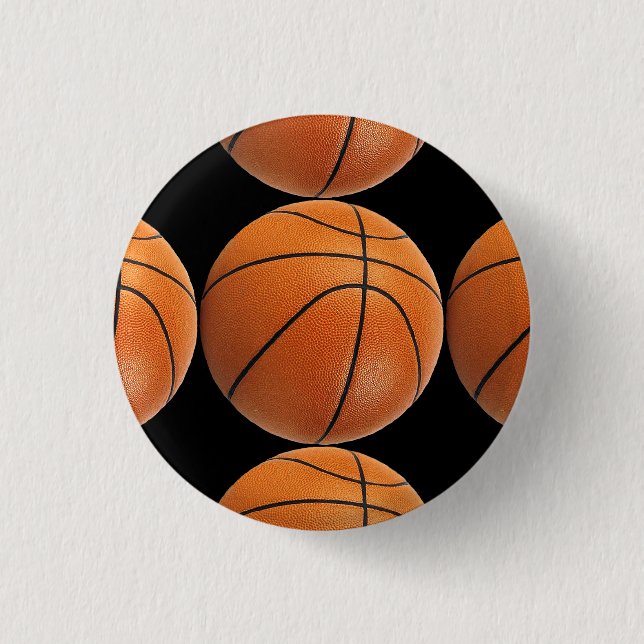 Basketball-Muster auf Schwarzem Button (Vorderseite)
