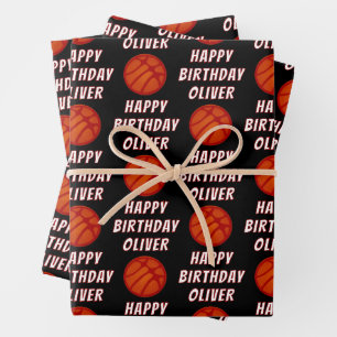 Basketball-Muster Sports Frohe Geburtstag Geschenkpapier Set