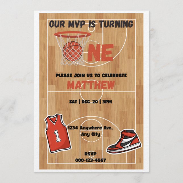 Basketball MVP First Birthday Invitation Einladung (Vorderseite)
