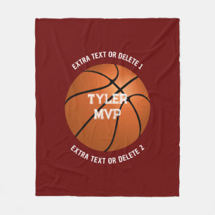 Basketball, Name, MVP/Nummer, 2 Textzeilen Dk Rot Fleecedecke
