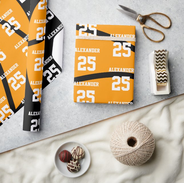 Basketball | Name & Nummer Geschenkpapier (Kunsthandwerk)