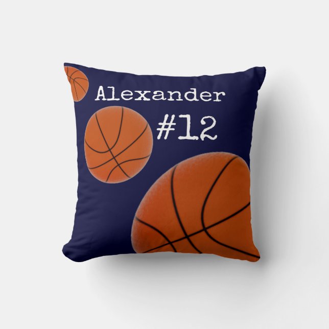 Basketball Name und Nummer Navy Blue Hintergrund Kissen (Vorderseite)