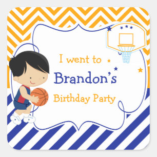 Basketball Niedlich Black Hair Boy 'I go to' Quadratischer Aufkleber