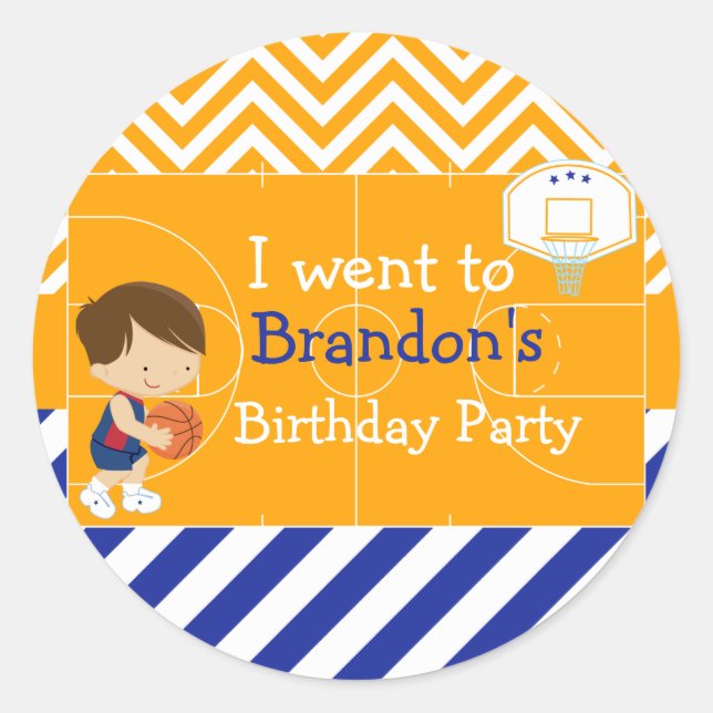 Basketball Niedlich Black Hair Boy 'I go to' Runder Aufkleber (Vorderseite)