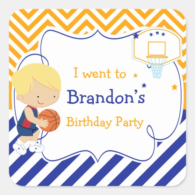 Basketball Niedlich Blonde Hair Boy 'I went to' Quadratischer Aufkleber (Vorderseite)